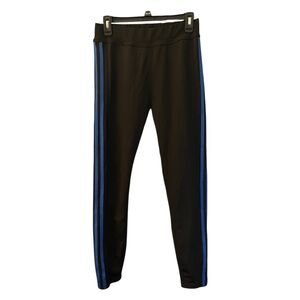 Pop Fit Women’s Black and Blue Striped Leggings with Pockets